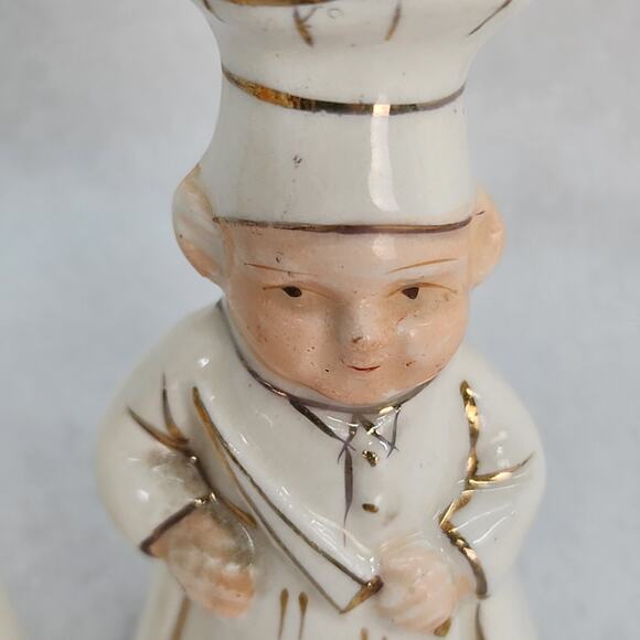 Vintage Salt Pepper Shakers 2.5" Occupied Japan Dutch Couple Baker Gold Detail - Picture 6 of 14